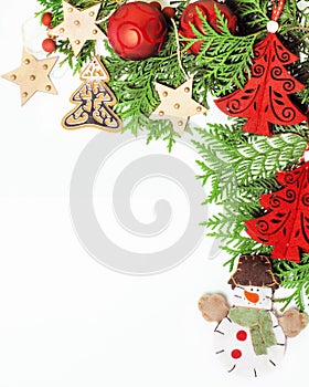 Christmas decoration isolated , white background for post card greetings, toy design on tree macro xmas vintage