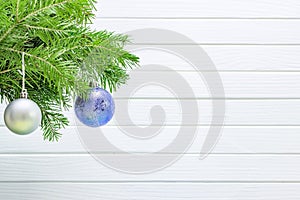 Christmas decoration isolated on the white wooden background