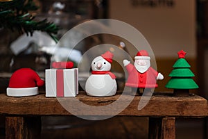 Christmas decoration made from bread, Santa, gift box, Snowman, Santa`s hat and tree