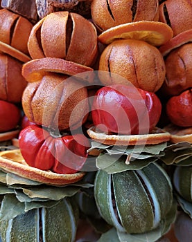 Christmas decoration made of fragrant dried strung fruits.