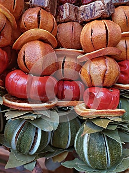 Christmas decoration made of fragrant dried strung fruits.