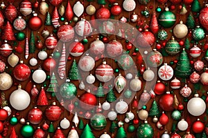 Christmas decoration many balloons green red white atc with background Generated Ai