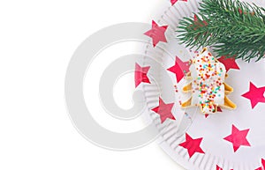 Christmas decoration, marshmallows in shape of Christmas tree with confectionery sprinkles on plate