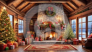 Christmas decoration mountain log cabin rustic home holiday