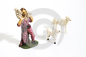 Christmas decoration, nativity statue shepherd isolated in a white background