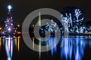 Christmas decoration and obelisk - sao paulo city