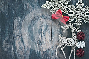 Christmas decoration on old wooden background