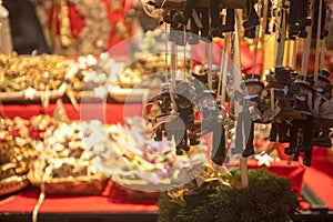 Christmas decoration ornaments in a Christmas market stall in Schönbrunn Palace, Vienna, Austria