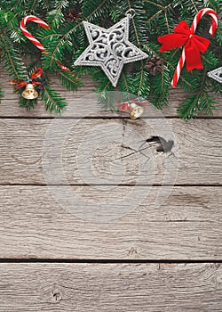 Christmas decoration, ornaments and garland frame background