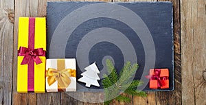 Christmas decoration over old wooden background.