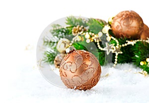 Christmas decoration over white snow background