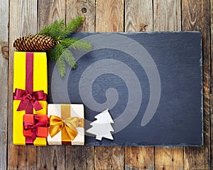 Christmas decoration over wooden background.