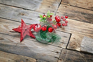 Christmas decoration over wooden background.