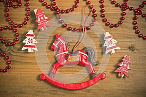 Christmas decoration over wooden background