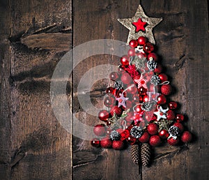 Christmas Decoration Over Wooden Background. Decorations over Wood. Vintage