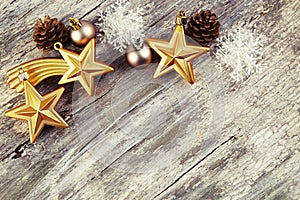 Christmas decoration over wooden background. Vintage style.