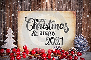 Christmas Decoration, Paper Merry Christmas And Happy 2021, Snow