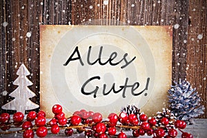 Christmas Decoration, Paper With Text Alles Gute Means Best Wishes, Snow