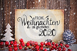 Christmas Decoration, Paper With Text Glueckliches 2020 Means Happy 2020, Snow