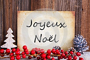 Christmas Decoration, Paper With Text Joyeux Noel Means Merry Christmas