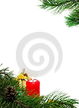 Christmas decoration with a pine branch and candle