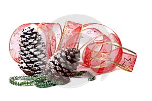 Christmas decoration with pinecones, green tinsel