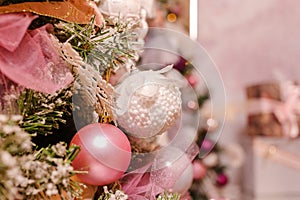 Christmas decoration in pink style is close