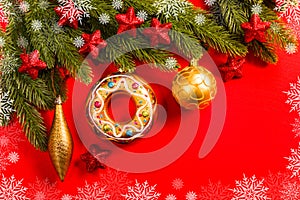 Christmas decoration on red background