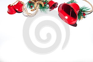 Christmas decoration , red bells isolated on white background.