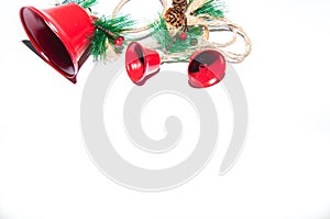 Christmas decoration , red bells isolated on white background.