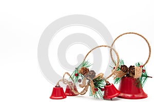 Christmas decoration , red bells isolated on white background.