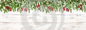 Christmas decoration red berries golden lights Holidays banner photo