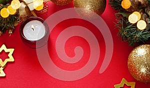 Christmas decoration on red red background