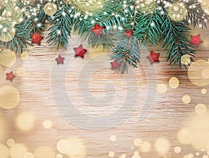 Christmas decoration. Red star on wooden background
