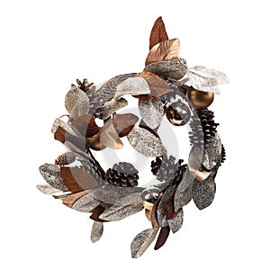 Christmas decoration of rustic garland pine cone isolated on white, Clipping path included