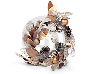 Christmas decoration of rustic garland pine cone isolated on white, Clipping path included