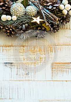 Christmas decoration on a rustic white wooden background