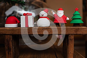 Christmas decoration Santa, gift box, Snowman, Santa`s hat and tree