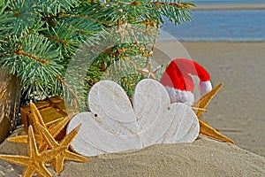 Christmas decoration on sea background.