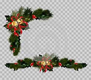 Christmas decoration set of fir and holly wreath