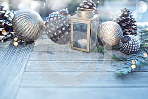 Christmas decoration with silver bokeh photo