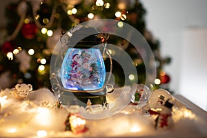 Christmas decoration, snow dome, globe with table decoration