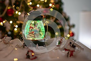 Christmas decoration, snow dome, globe with table decoration