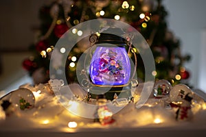 Christmas decoration, snow dome, globe with table decoration