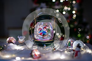 Christmas decoration, snow dome, globe with table decoration