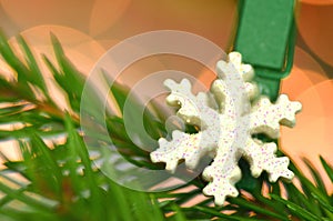 Christmas decoration, snow flake on clip