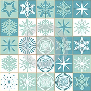 Christmas decoration snowflake crystal patchwork square seamless pattern background