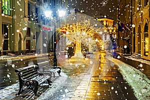 Christmas decoration of the street Kuznetsk bridge in Moscow