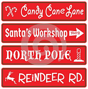 Christmas Decoration Street Signs Candy Cane Santas Workshop North Pole Reindeer Rudolf