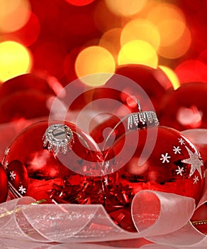 Christmas decoration on a table with light in background stock photo